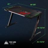 Ardsley Modern Z-framed Gaming Desk with LED Lighting Black