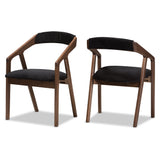 Wendy Mid-Century Modern Black Velvet and Walnut Medium Brown Wood Finishing Dining Chair (Set of 2)