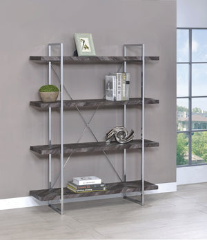 Grimma Casual 4-shelf Bookcase Rustic Grey Herringbone