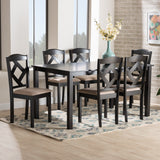 Baxton Studio Ruth Sand Fabric Upholstered and Dark Brown Finished Wood 7-Piece Dining Set