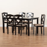 Baxton Studio Ruth Sand Fabric Upholstered and Dark Brown Finished Wood 7-Piece Dining Set