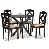 Baxton Studio Carlin Sand Fabric Upholstered and Dark Brown Finished Wood 5-Piece Dining Set