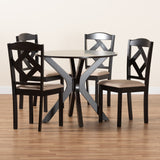 Baxton Studio Carlin Sand Fabric Upholstered and Dark Brown Finished Wood 5-Piece Dining Set