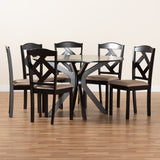 Baxton Studio Carlin Sand Fabric Upholstered and Dark Brown Finished Wood 7-Piece Dining Set