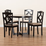 Baxton Studio Morigan Sand Fabric Upholstered and Dark Brown Finished Wood 5-Piece Dining Set