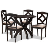 Quinlan Modern and Contemporary Sand Fabric Upholstered and Dark Brown Finished Wood 5-Piece Dining Set