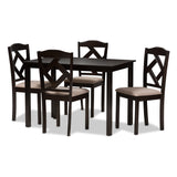 Ruth Modern and Contemporary Beige Fabric Upholstered and Dark Brown Finished 5-Piece Dining Set