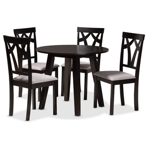 Derya Modern Transitional Grey Fabric Upholstered and Dark Brown Finished Wood 5-Piece Dining Set