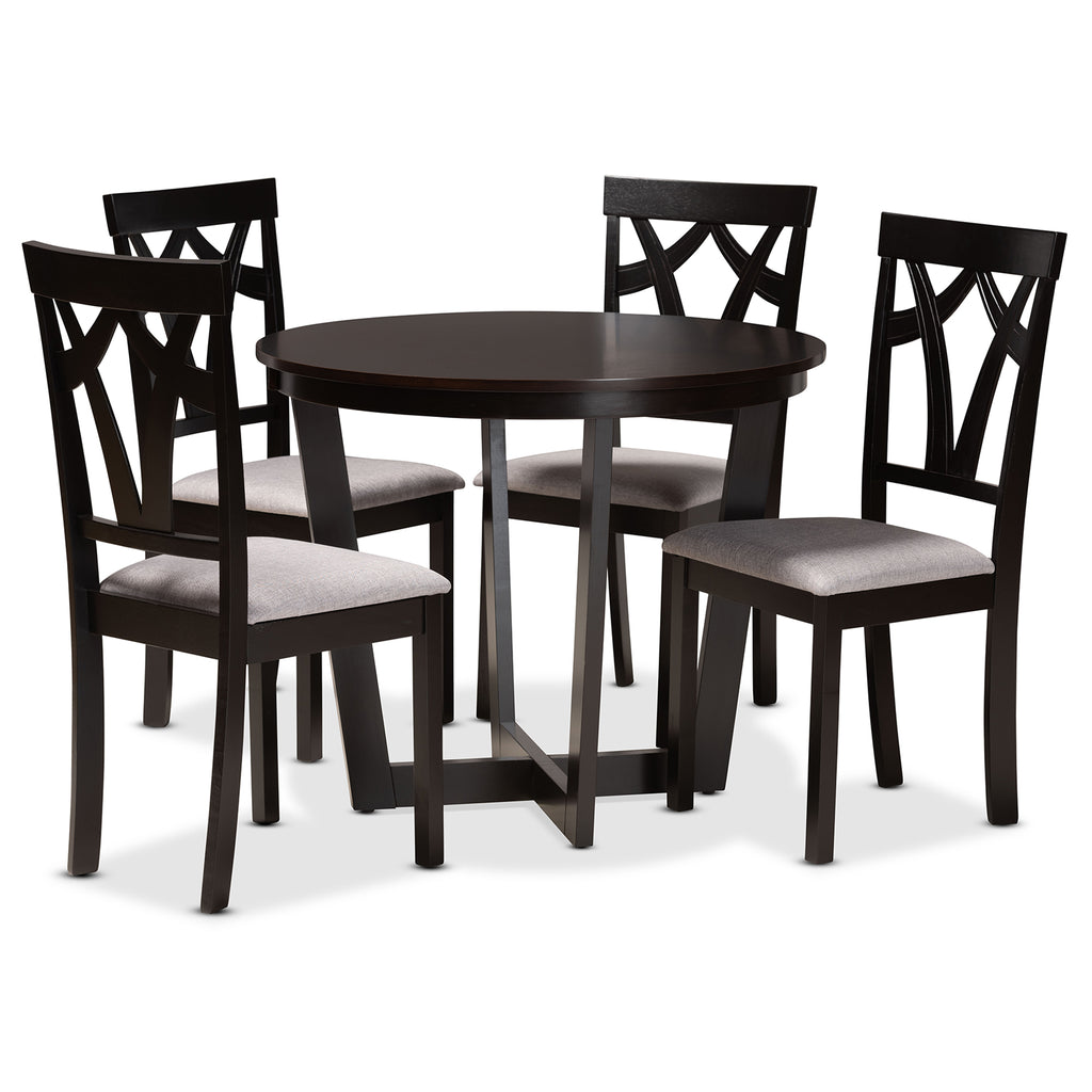 Telma Modern and Contemporary Grey Fabric Upholstered and Dark Brown Finished Wood 5-Piece Dining Set