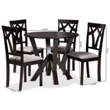 Branca Modern and Contemporary Grey Fabric Upholstered and Dark Brown Finished Wood 5-Piece Dining Set