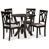 Branca Modern and Contemporary Grey Fabric Upholstered and Dark Brown Finished Wood 5-Piece Dining Set