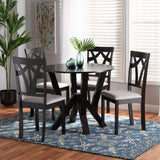 Branca Modern and Contemporary Grey Fabric Upholstered and Dark Brown Finished Wood 5-Piece Dining Set