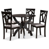 Rasa Modern and Contemporary Grey Fabric Upholstered and Dark Brown Finished Wood 5-Piece Dining Set