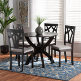 Rasa Modern and Contemporary Grey Fabric Upholstered and Dark Brown Finished Wood 5-Piece Dining Set