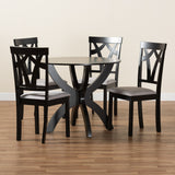 Rasa Modern and Contemporary Grey Fabric Upholstered and Dark Brown Finished Wood 5-Piece Dining Set