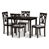 Sylvia Modern and Contemporary Grey Fabric Upholstered and Dark Brown Finished 5-Piece Dining Set