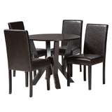 Rosi Modern Espresso Brown Faux Leather and Wood 5-Piece Dining Set