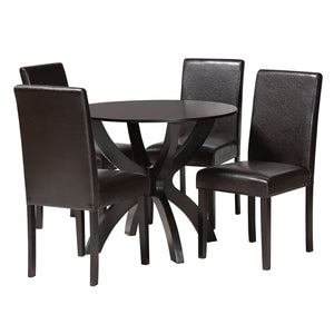 Baxton Studio Trine Modern Espresso Brown Faux Leather and Wood 5-Piece Dining Set