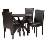 Trine Modern Espresso Brown Faux Leather and Wood 5-Piece Dining Set