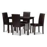 Mia Modern and Contemporary Dark Brown Faux Leather Upholstered 5-Piece Dining Set
