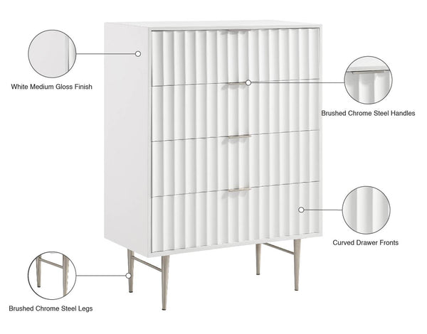 Modernist Engineered Wood / Stainless Steel Contemporary White Gloss Chest - 36" W x 17" D x 50" H