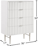 Modernist Engineered Wood / Stainless Steel Contemporary White Gloss Chest - 36" W x 17" D x 50" H