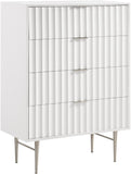 Modernist Engineered Wood / Stainless Steel Contemporary White Gloss Chest - 36" W x 17" D x 50" H