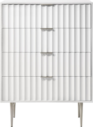 Modernist Engineered Wood / Stainless Steel Contemporary White Gloss Chest - 36" W x 17" D x 50" H