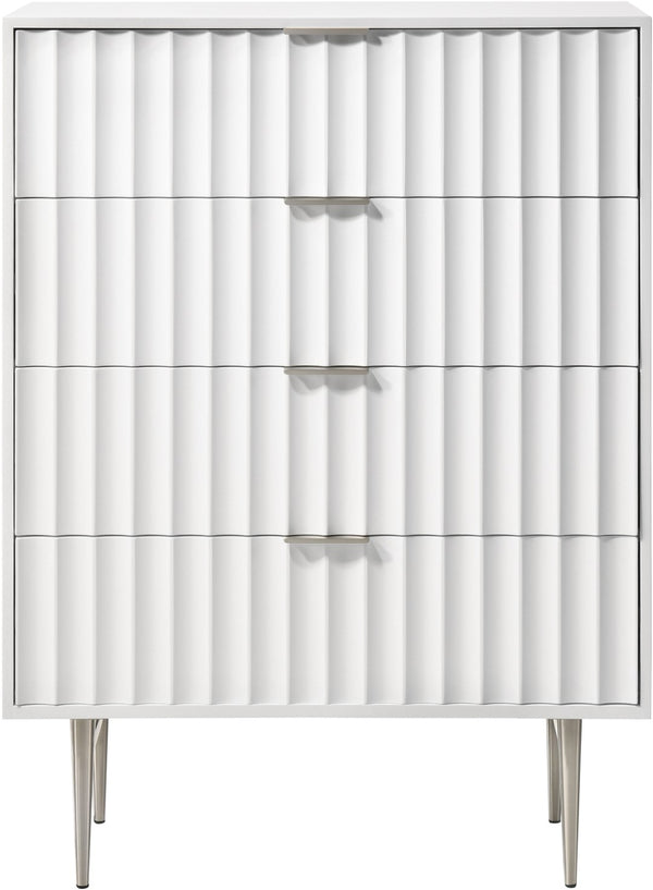 Modernist Engineered Wood / Stainless Steel Contemporary White Gloss Chest - 36" W x 17" D x 50" H