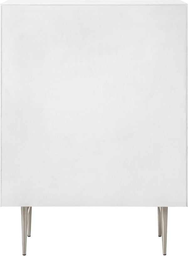 Modernist Engineered Wood / Stainless Steel Contemporary White Gloss Chest - 36" W x 17" D x 50" H