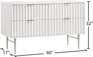 Modernist Engineered Wood / Stainless Steel Contemporary White Gloss Dresser - 60" W x 17" D x 32" H