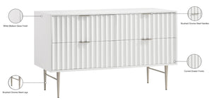 Modernist Engineered Wood / Stainless Steel Contemporary White Gloss Dresser - 60" W x 17" D x 32" H