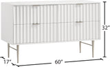 Modernist Engineered Wood / Stainless Steel Contemporary White Gloss Dresser - 60" W x 17" D x 32" H