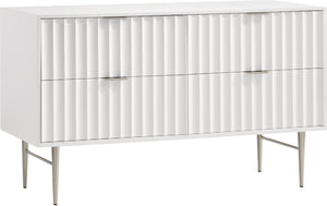 Modernist Engineered Wood / Stainless Steel Contemporary White Gloss Dresser - 60" W x 17" D x 32" H