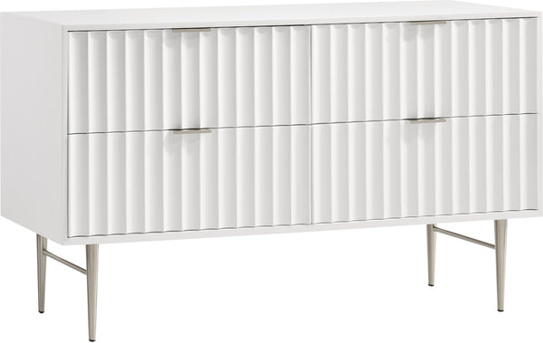 Modernist Engineered Wood / Stainless Steel Contemporary White Gloss Dresser - 60" W x 17" D x 32" H