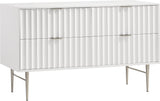 Modernist Engineered Wood / Stainless Steel Contemporary White Gloss Dresser - 60" W x 17" D x 32" H