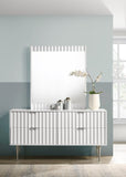 Modernist Engineered Wood / Stainless Steel Contemporary White Gloss Dresser - 60" W x 17" D x 32" H