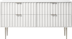Modernist Engineered Wood / Stainless Steel Contemporary White Gloss Dresser - 60" W x 17" D x 32" H
