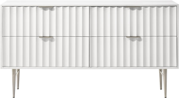 Modernist Engineered Wood / Stainless Steel Contemporary White Gloss Dresser - 60" W x 17" D x 32" H