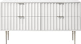 Modernist Engineered Wood / Stainless Steel Contemporary White Gloss Dresser - 60" W x 17" D x 32" H