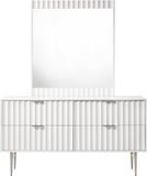 Modernist Engineered Wood / Stainless Steel Contemporary White Gloss Dresser - 60" W x 17" D x 32" H