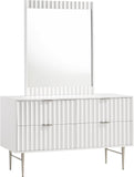 Modernist Engineered Wood / Stainless Steel Contemporary White Gloss Dresser - 60" W x 17" D x 32" H