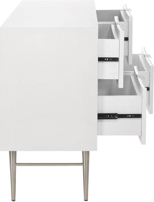 Modernist Engineered Wood / Stainless Steel Contemporary White Gloss Dresser - 60" W x 17" D x 32" H