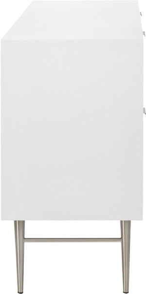 Modernist Engineered Wood / Stainless Steel Contemporary White Gloss Dresser - 60" W x 17" D x 32" H