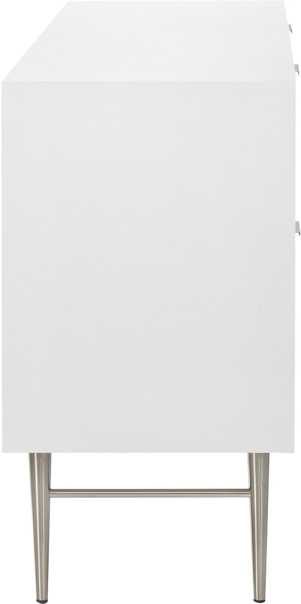 Modernist Engineered Wood / Stainless Steel Contemporary White Gloss Dresser - 60" W x 17" D x 32" H