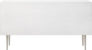 Modernist Engineered Wood / Stainless Steel Contemporary White Gloss Dresser - 60" W x 17" D x 32" H