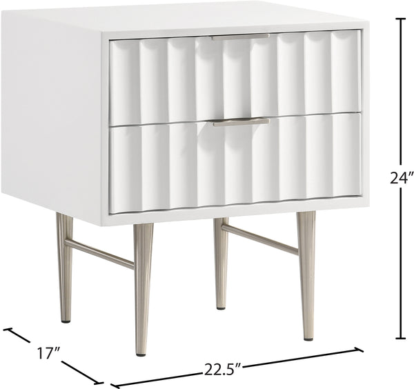 Modernist Engineered Wood / Stainless Steel Contemporary White Gloss Night Stand - 22.5" W x 17" D x 24" H
