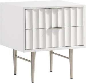 Modernist Engineered Wood / Stainless Steel Contemporary White Gloss Night Stand - 22.5" W x 17" D x 24" H
