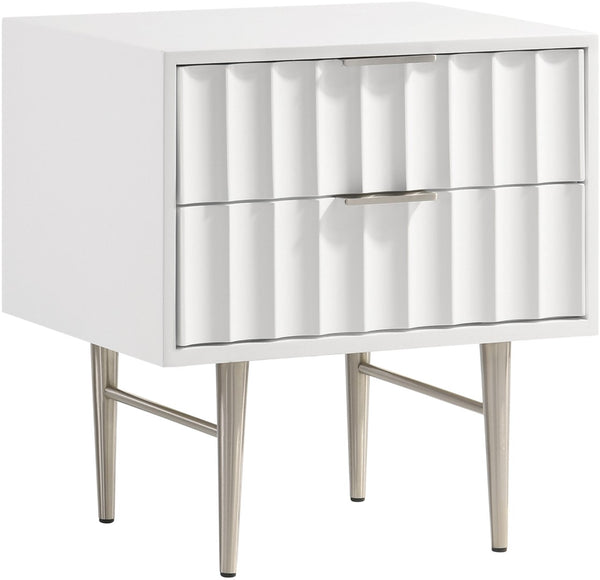 Modernist Engineered Wood / Stainless Steel Contemporary White Gloss Night Stand - 22.5" W x 17" D x 24" H