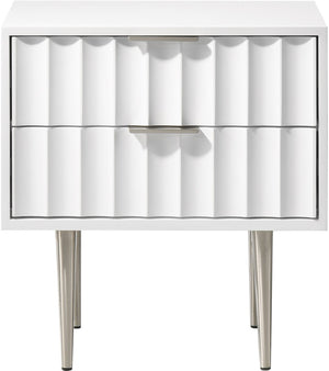 Modernist Engineered Wood / Stainless Steel Contemporary White Gloss Night Stand - 22.5" W x 17" D x 24" H